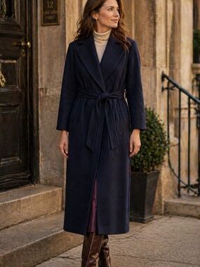 Jerome’s Mayfair Navy 100% Wool Belted Wrap Coat Vintage M